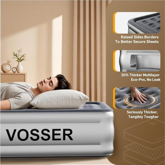 Twin Air Mattress with Built in Pump, Inflates 2 Minutes 18” Raised, 330LB Max - Picture 2 of 7